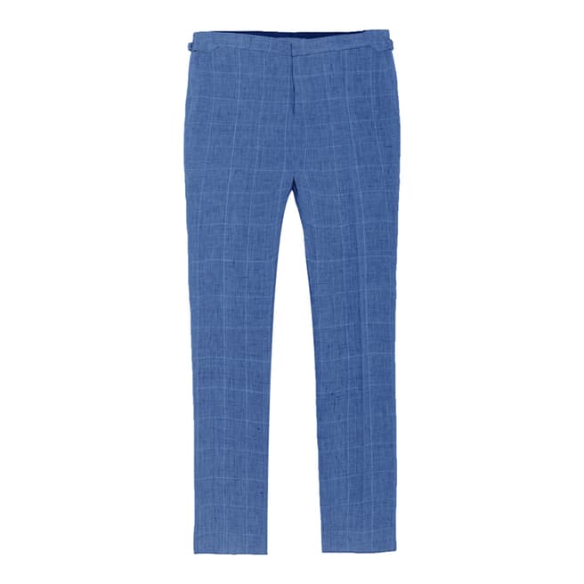 Hackett London Blue Check Linen Trousers