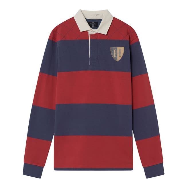 Hackett London Navy Stripe Quilt Slim Rugby Shirt
