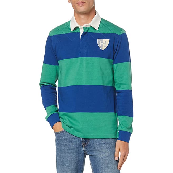 Hackett London Green Stripe Quilt Slim Rugby Shirt