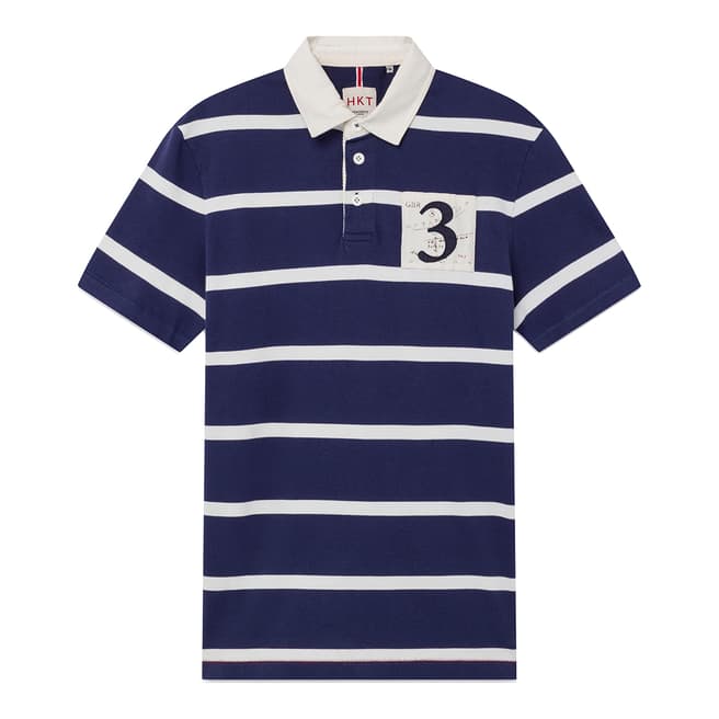 Hackett London Navy Stripe Number Slim Polo Shirt