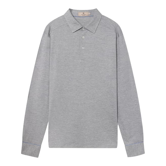 Hackett London Light Grey Mayfair Silk Blend Polo Shirt