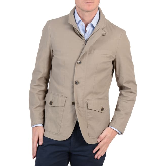 Hackett London Sand Textured Blazer Overcoat