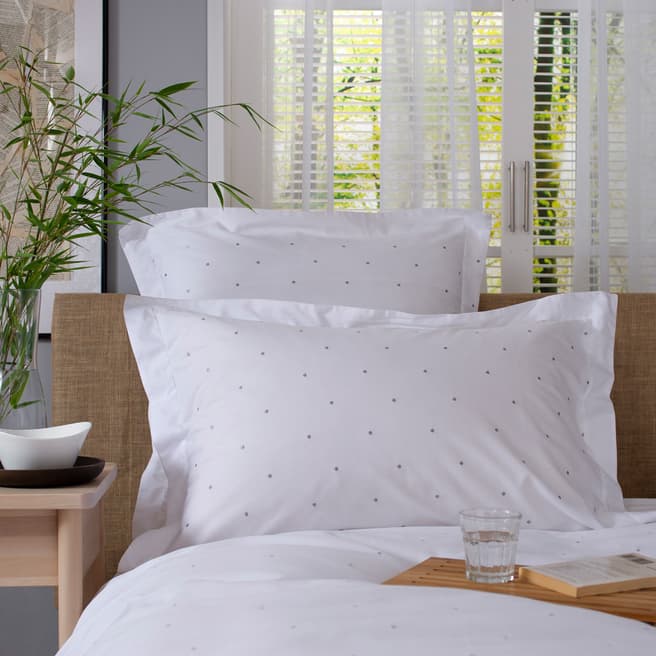 The Lyndon Company Spot Pair of Oxford Pillowcases, White/Grey