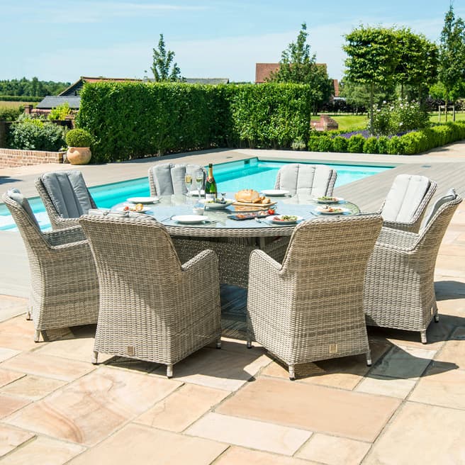 Maze SAVE £840 - Oxford 8 Seat Round Fire Pit Dining Set with Venice Chairs and Lazy Susan