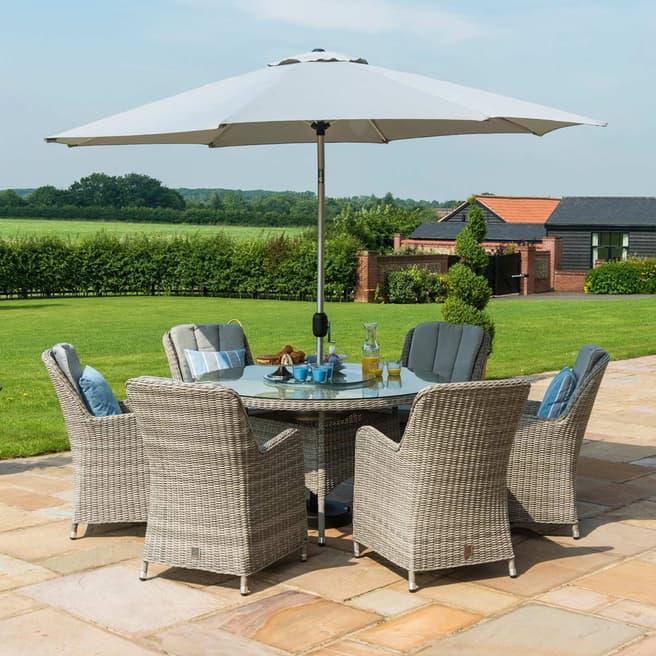 Maze Oxford 6 Seat Round Ice Bucket Dining Set with Venice Chairs with LS & Parasol