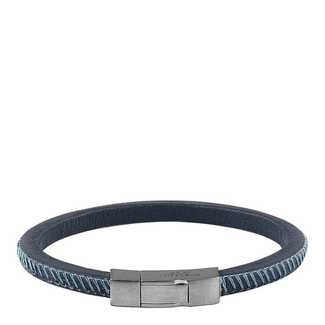 Tateossian Navy Leather Stitch Bracelet