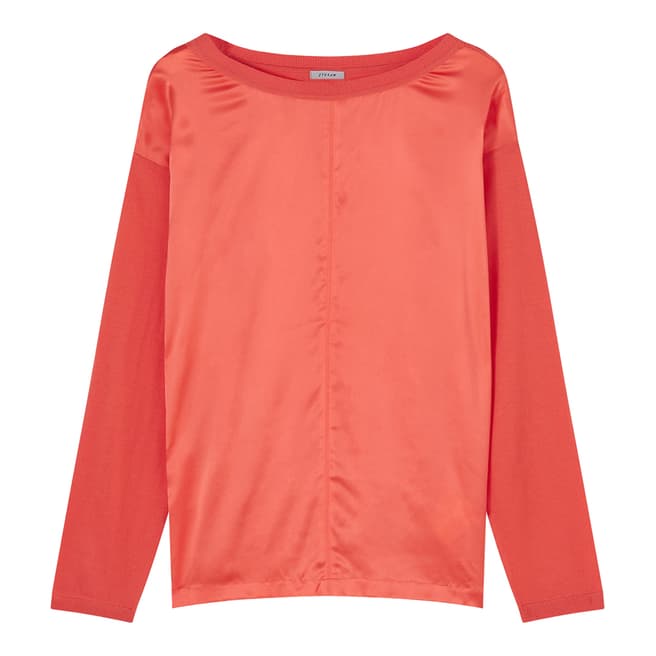 Jigsaw Coral Silk Front Knit Top