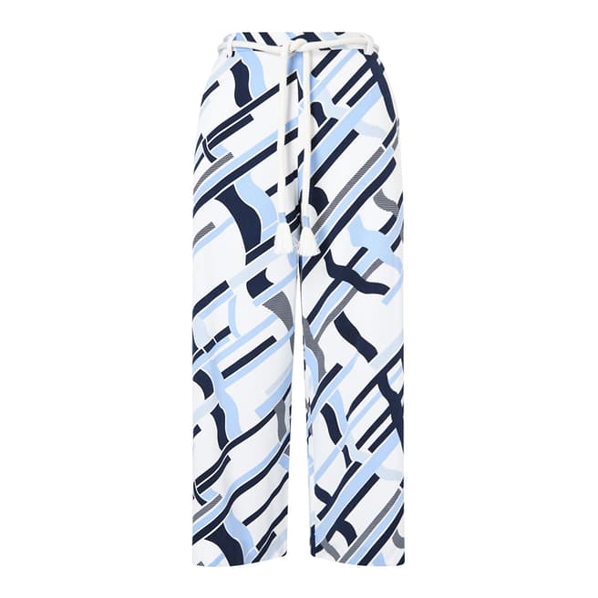 Jigsaw Blue/White Graphic Weave Crop Trousers