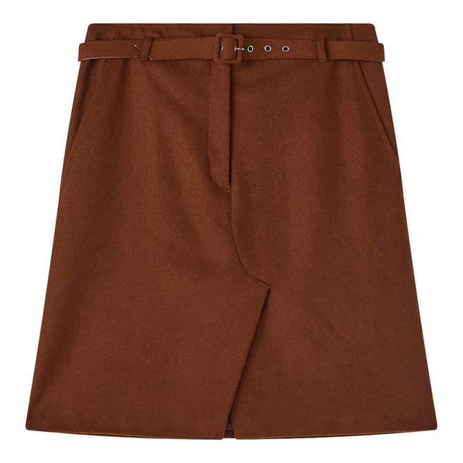 Jigsaw Chestnut Melton Belt Wool Blend Skirt