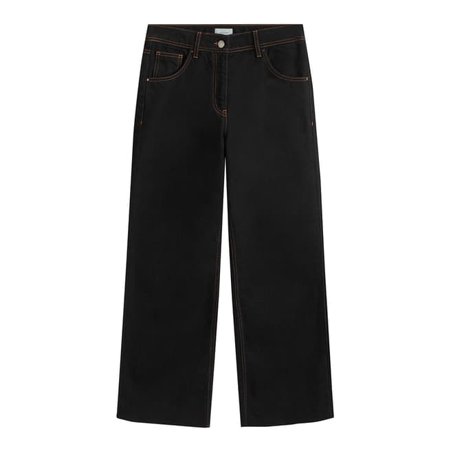 Jigsaw Black Wide Contrast Stitch Cotton Jeans