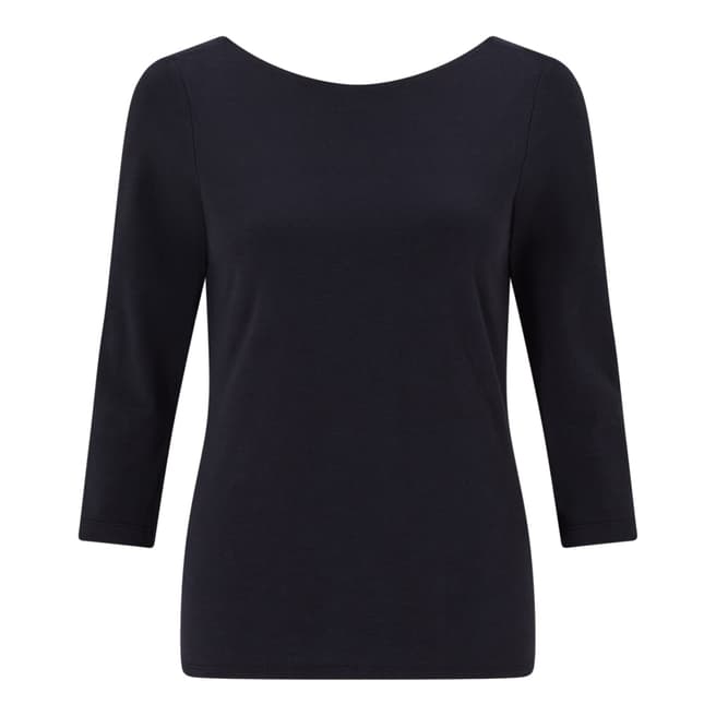 Jigsaw Navy Double Front Cotton Stretch Top