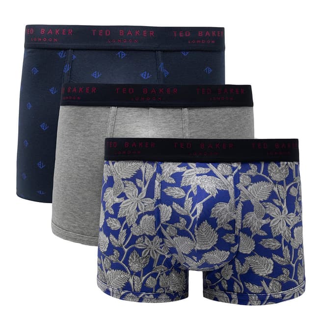 Ted Baker Grey/ Blue/ Navy Patterned 3 Pack Cotton Stretch Trunk