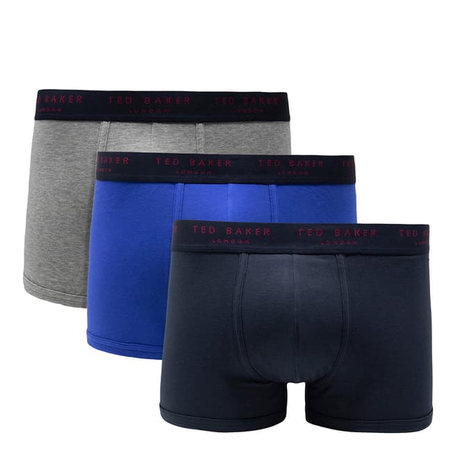Ted Baker Grey/ Blue/ Navy 3 Pack Cotton Stretch Trunk