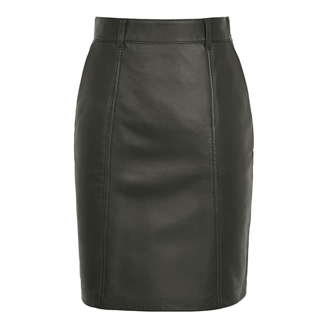 Reiss Green Kara Leather Pencil Skirt