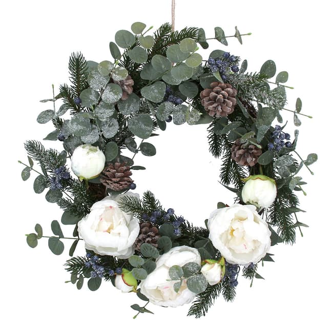 Gisela Graham Fir Eucalyptus/White Peony Flower Wreath