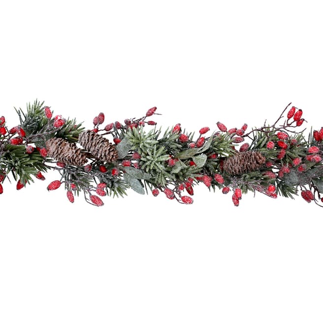 Gisela Graham Frosted Fir Garland with Rosehips, 190cm