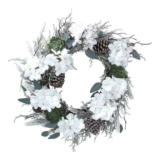 Gisela Graham Frosted White Hydrangea/Fir/Cone Wreath