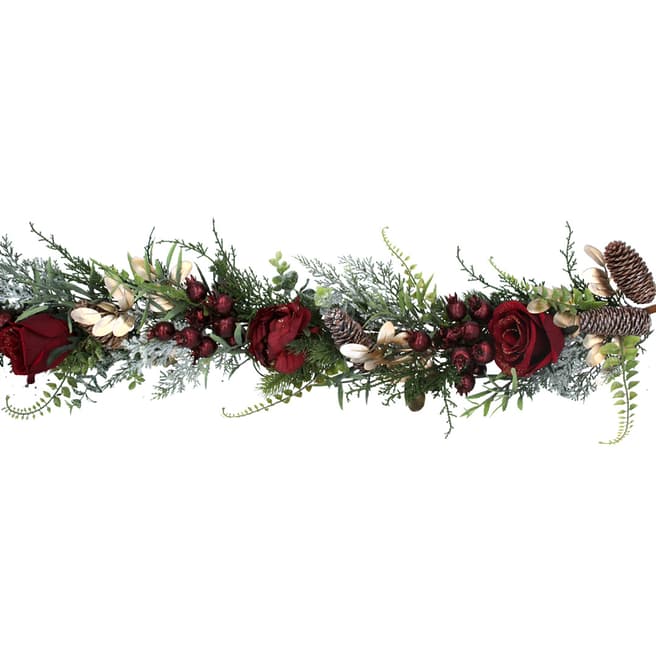 Gisela Graham Green/Gold Fir/Leaf Garland with Red Roses