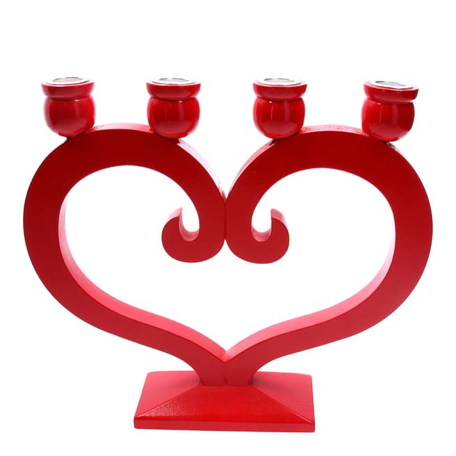 Gisela Graham Red Wooden Heart Four Candle Holder