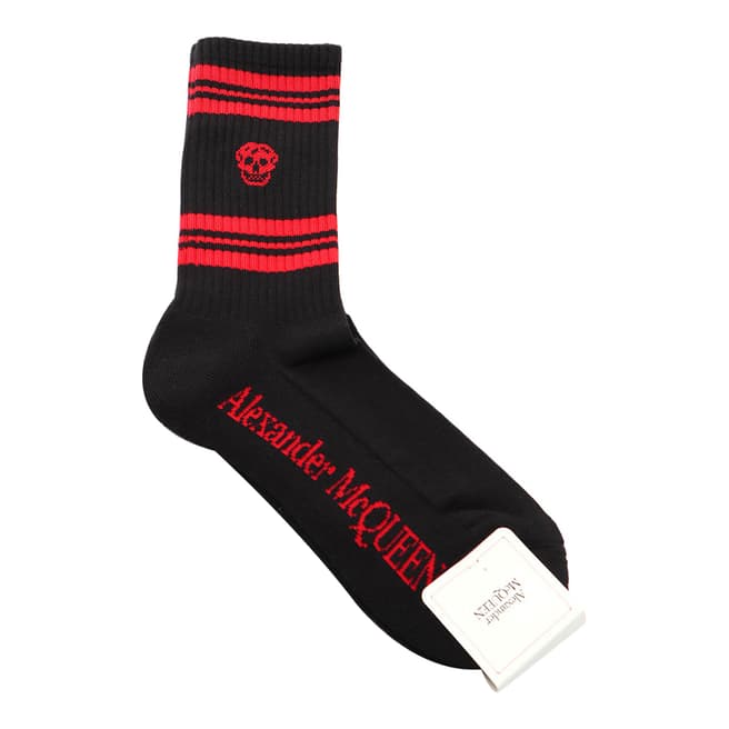 Alexander McQueen Black & Red Alexander McQueen Stripe Skull Sport Socks