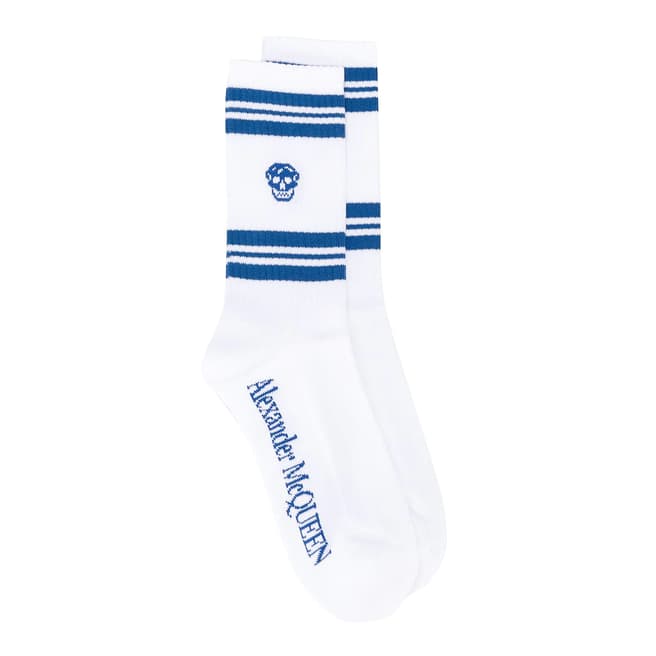 Alexander McQueen White & Blue Alexander McQueen Stripe Skull Sport Socks