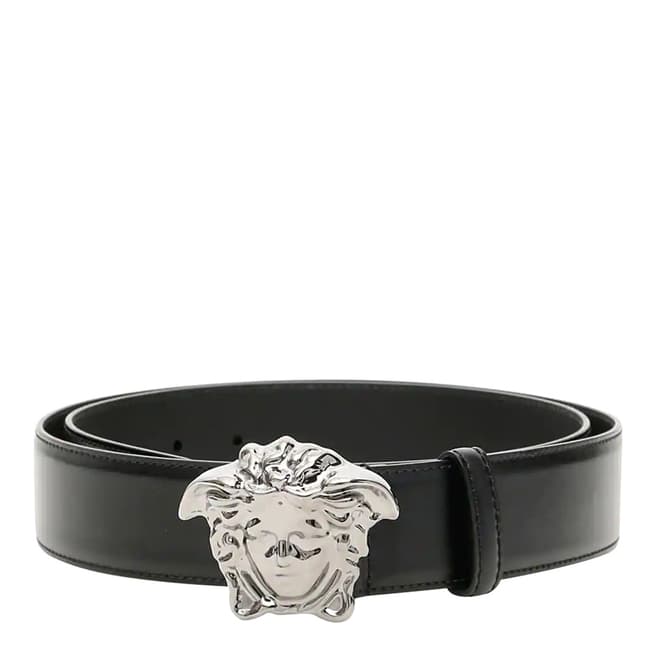 Versace Black/Silver Medusa Leather Belt 