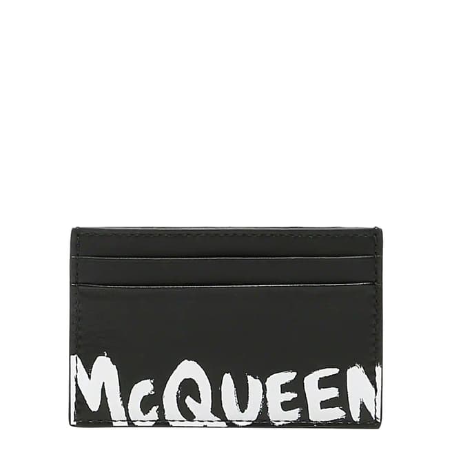 Alexander McQueen Men's Black/White Graffiti Leather Card Holder 