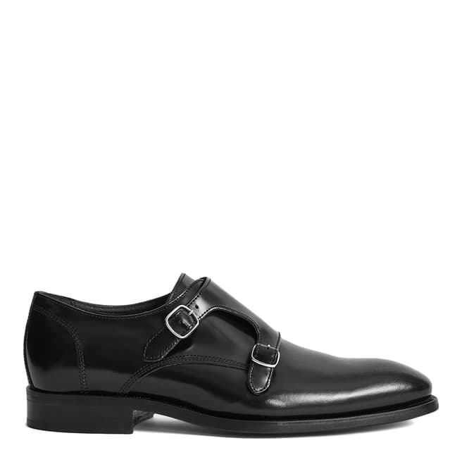 Reiss Black Leather Lansen Monk Shoe