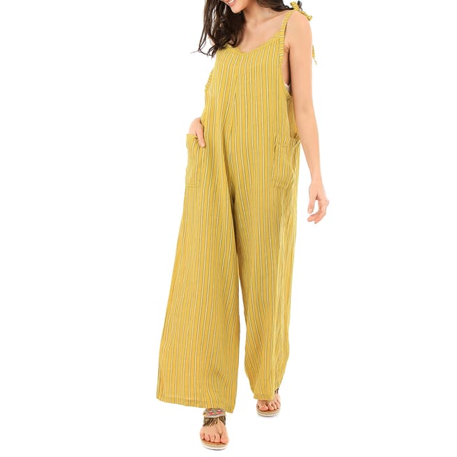 LIN PASSION Yellow Striped Linen Jumpsuit 