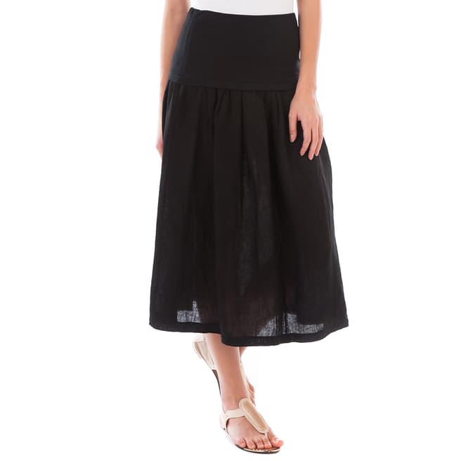 LIN PASSION Black Midi Linen Skirt 