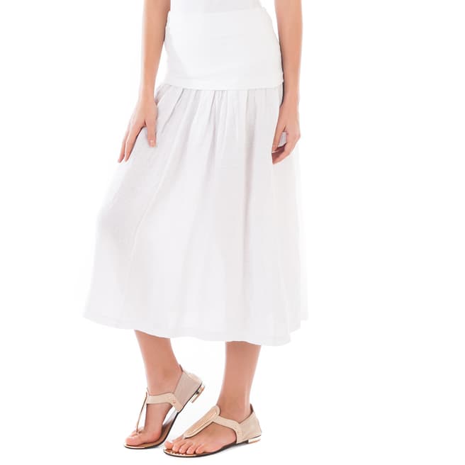 LIN PASSION White Midi Linen Skirt 