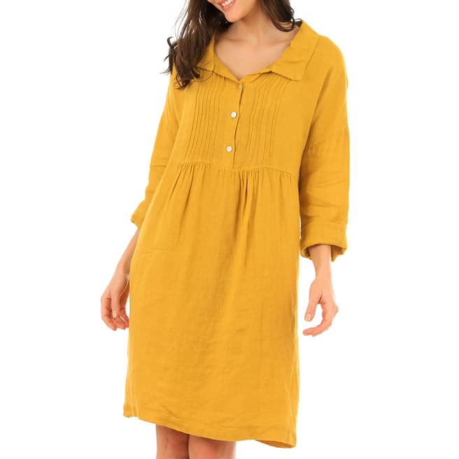 LIN PASSION Yellow Mini Linen Dress