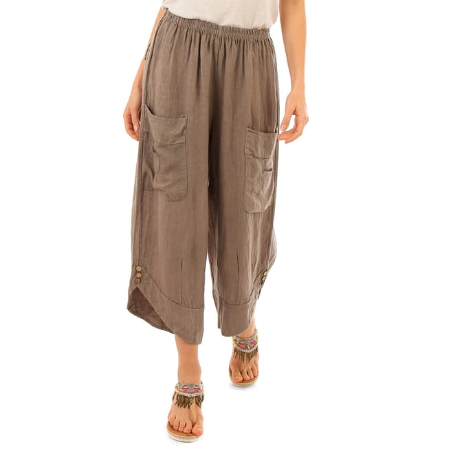 LIN PASSION Taupe Wide Leg Linen Trousers