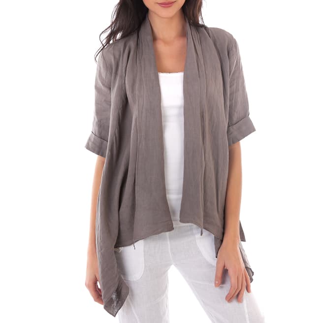 LIN PASSION Taupe Open Linen Jacket 