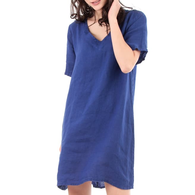 LIN PASSION Blue Mini Linen Dress 