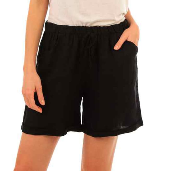 LIN PASSION Black Mini Linen Shorts 