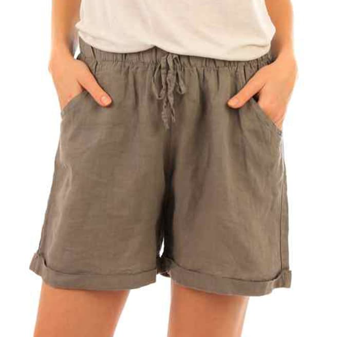 LIN PASSION Taupe Mini Linen Shorts 