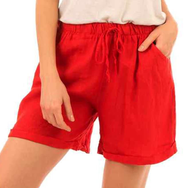 LIN PASSION Red Mini Linen Shorts 