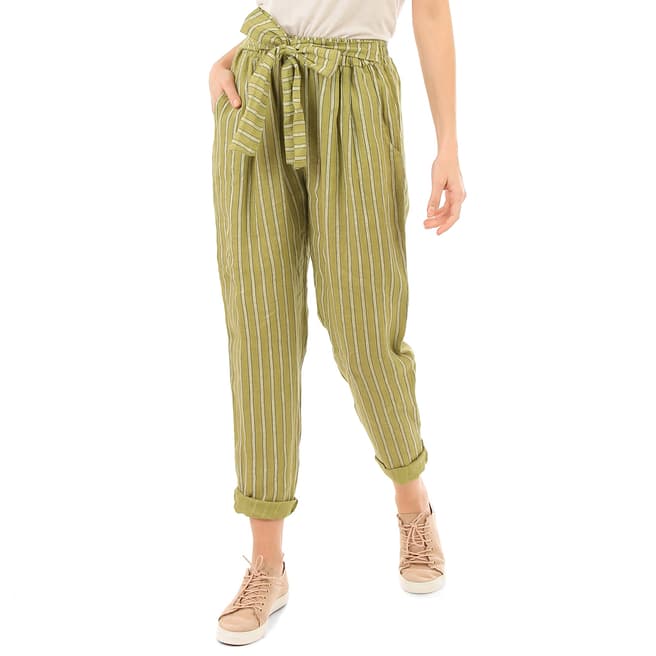 LIN PASSION Green Belted Linen Trousers 