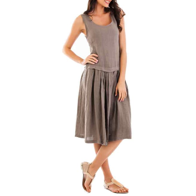 LIN PASSION Taupe Linen Dress