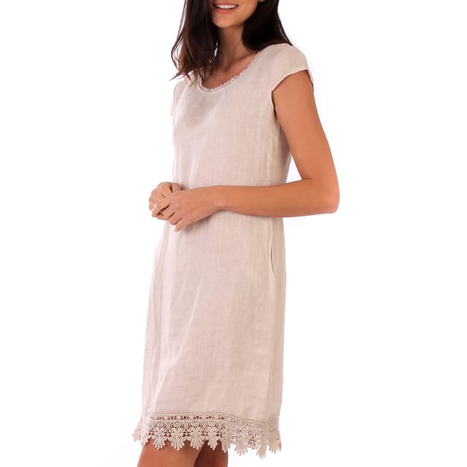 LIN PASSION Beige Linen Lace Dress