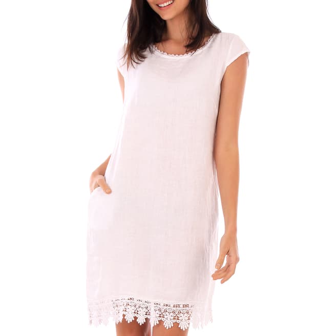 LIN PASSION White Lace Linen Dress
