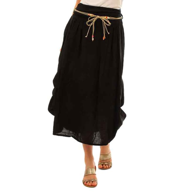 LIN PASSION Black Relaxed Linen Skirt