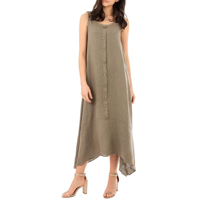 LIN PASSION Taupe Round Neck Maxi Dress
