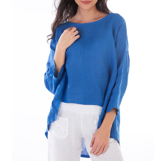 LIN PASSION Blue 3/4 Sleeves Linen Blouse 