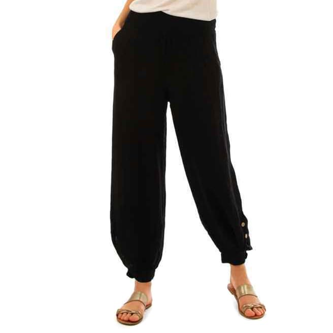 LIN PASSION Black Relaxed Linen Trousers