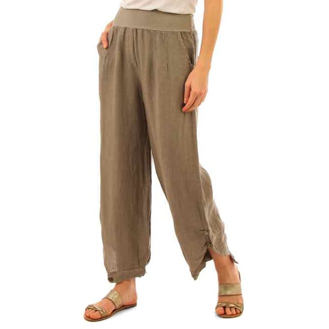 LIN PASSION Taupe Relaxed Linen Trousers