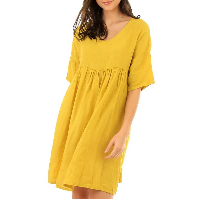 LIN PASSION Yellow Mini Linen Dress 