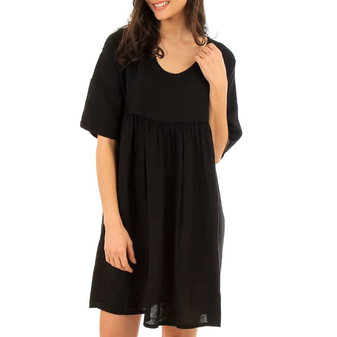 LIN PASSION Black Mini Linen Dress 