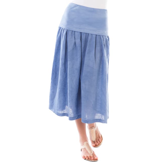 LIN PASSION Blue Midi Linen Skirt 